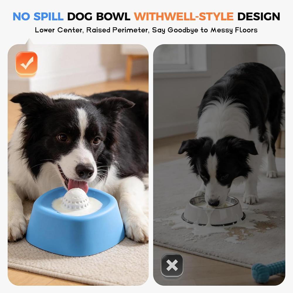 Slow Feeder Dog Bowls for Liquid Treat, Anti-Slip Entertained Ball-in Bone Broth Dog Lick Bowl Dog Lick Bowl with Roller Ball