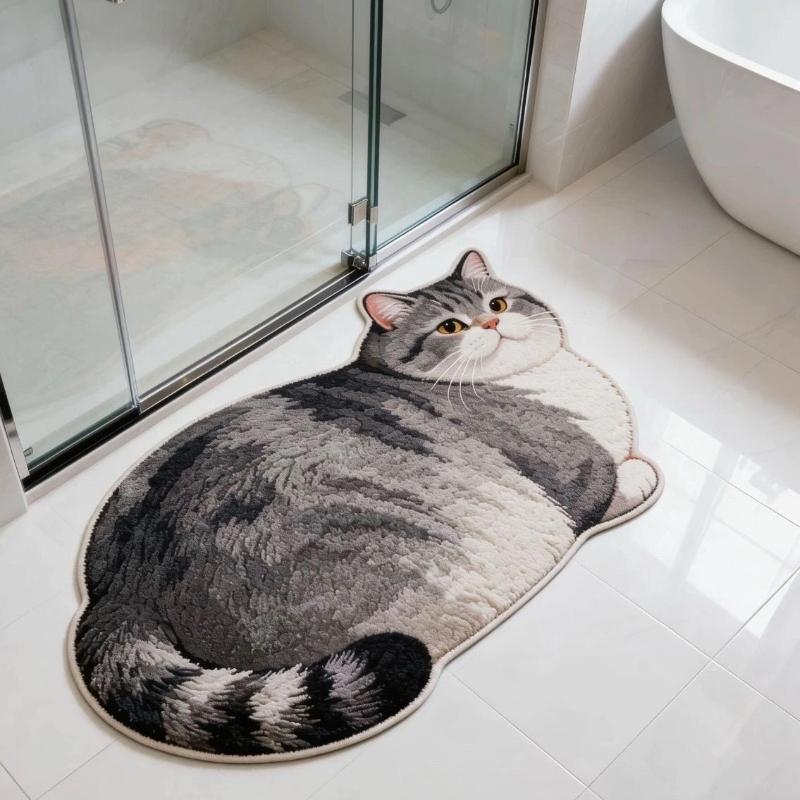 Decorazione Carina per Camera da Letto Gatto Tappeto Zerbino per Porta Tappeti con Stampa Animale per Soggiorno Spesso Lavabile Tappeto da Comodino