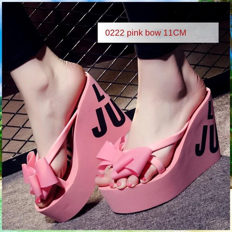 Fashion Summer Beautiful Ladies Super High-Heeled Platform Flip-Flops11cm Beach Shoes Wedding Slippers Women Luxury Heels Slippers