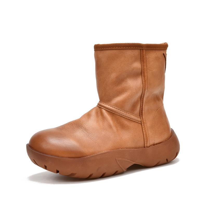 

Johnature Высококачественные ботинки из натуральной кожи на толстой подошве, теплые шерстяные ботинки, универсальные ботильоны из коровьей кожи 40 коричневый