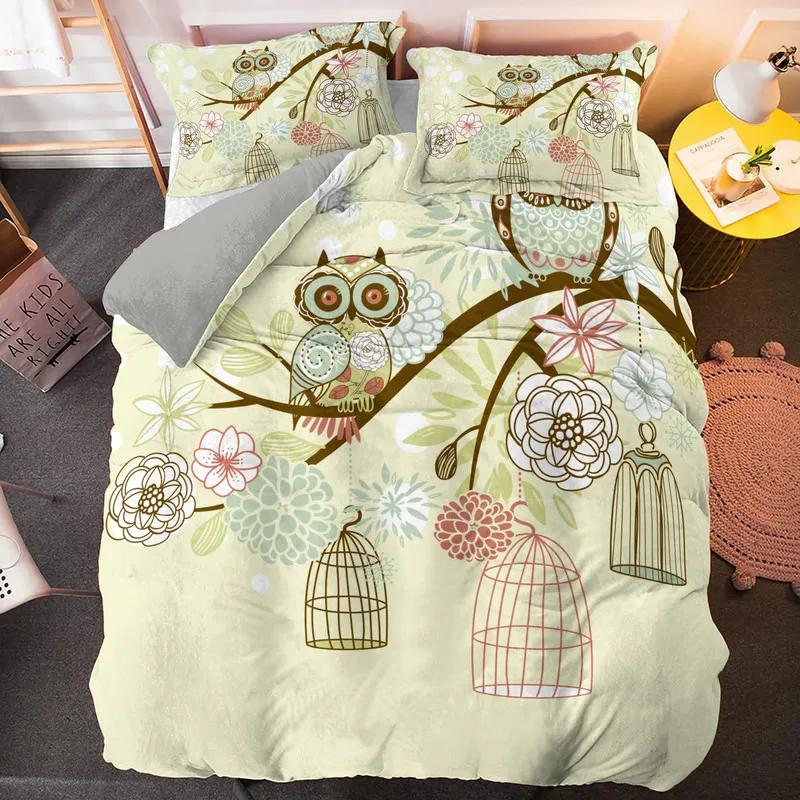 Kawaii Cartoon Owl Duvet Cover Set Full Queen King Size Owl Bedding Set for Girls Boys Brown Owl Cartoon Animal Comforter Cover
