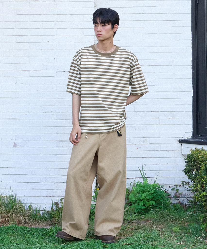 FILLUMINATE Semi-Crop Multi-Stripe T-Shirt - Brown