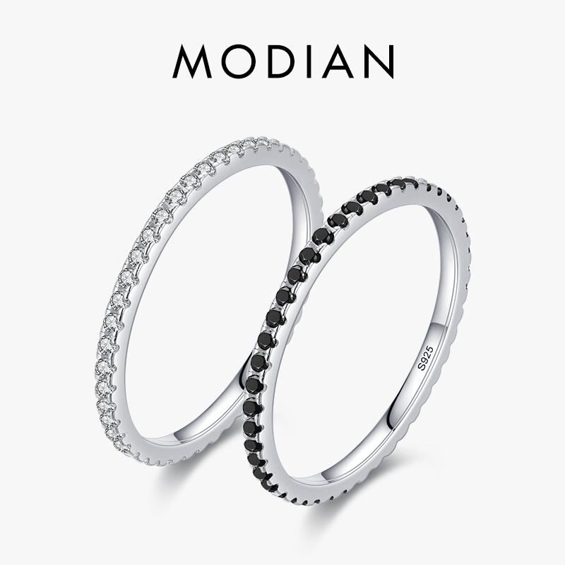 Real Silver Black Zirconia Stackable Rings Fashion Crystal 925 Sterling Silver Finger Rings for Women Party Fine Jewelry