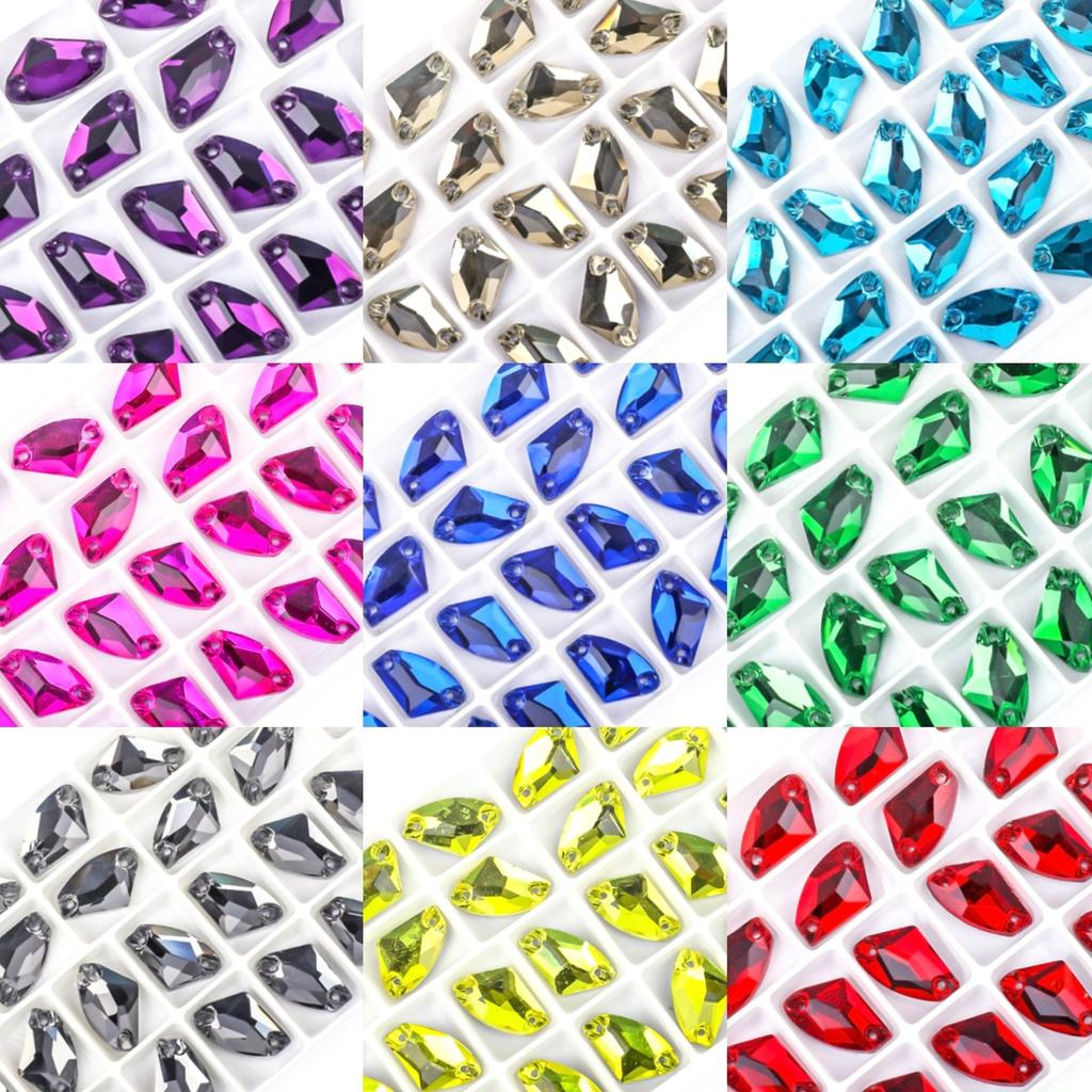 Weichen Flat Bottom Double Hole Color Axe Shape Hand Sewn Buckle Glass Rhinestone Diy Dress Wedding Dress Accessories