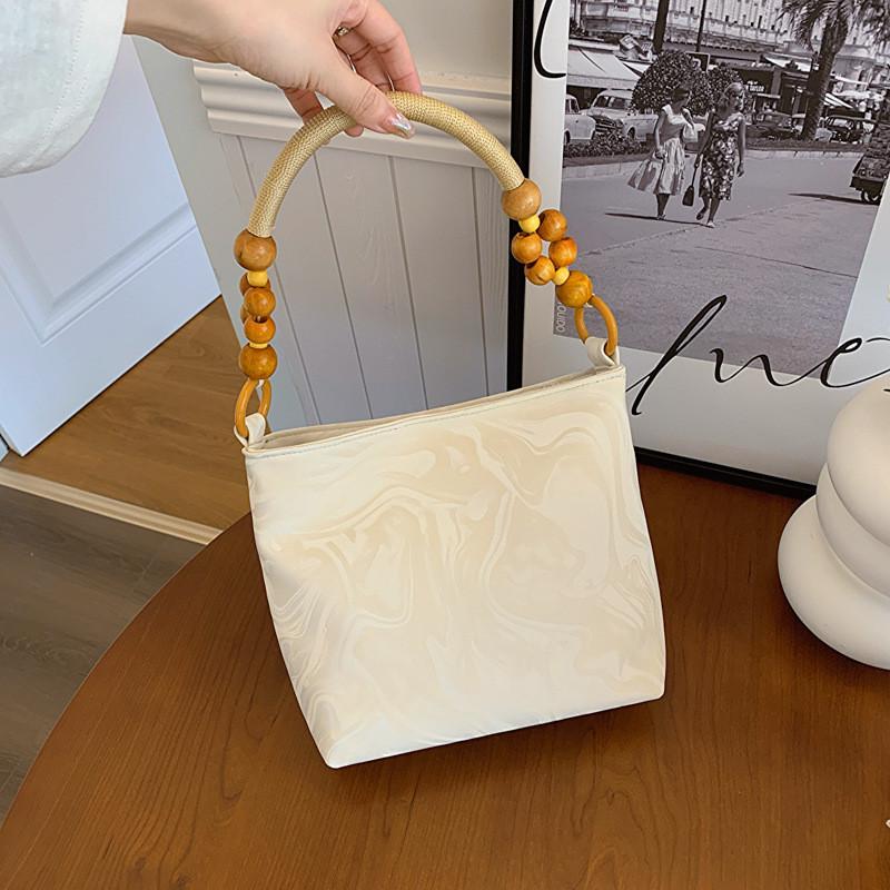 Chic Beaded Handheld Bag For Women 2024 Trendy Wooden Tote In Soft Colors