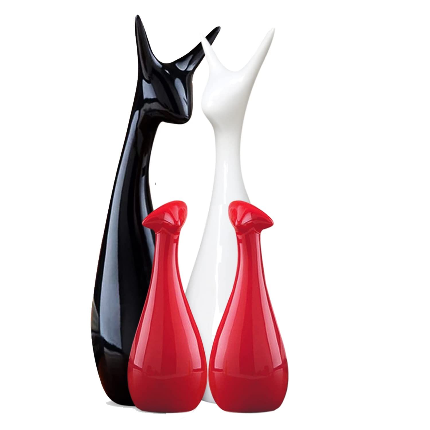 

Статуя семьи счастливых оленей для домашнего декора, керамические фигурки с отделкой фортепиано - (Набор из 4 штук, красный, черный, белый)