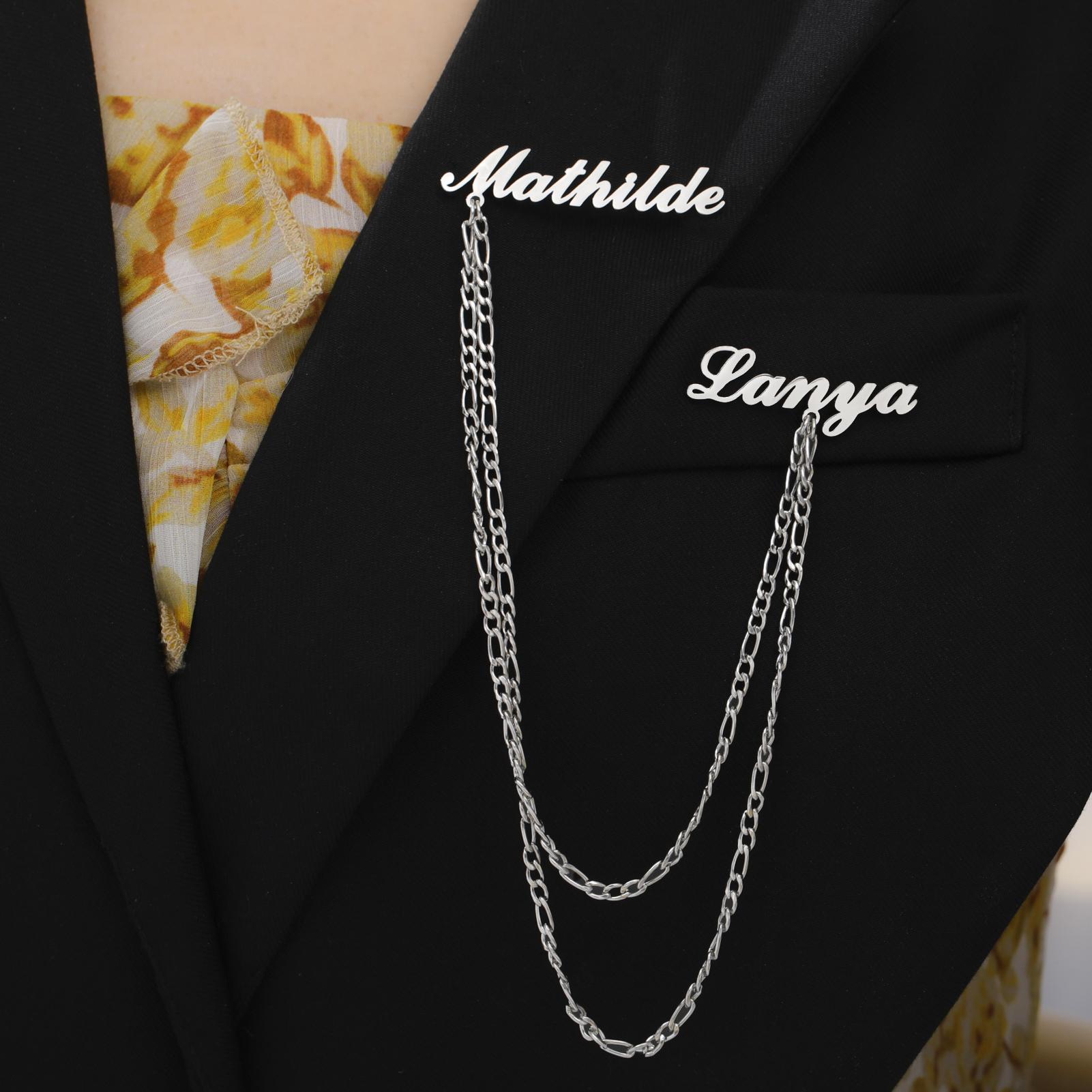 

Lemegeton Customized Name Chain Brooch Double Names Pin Stainless Steel Jewelry Men Women s Suit Accessories Father s Day Gifts