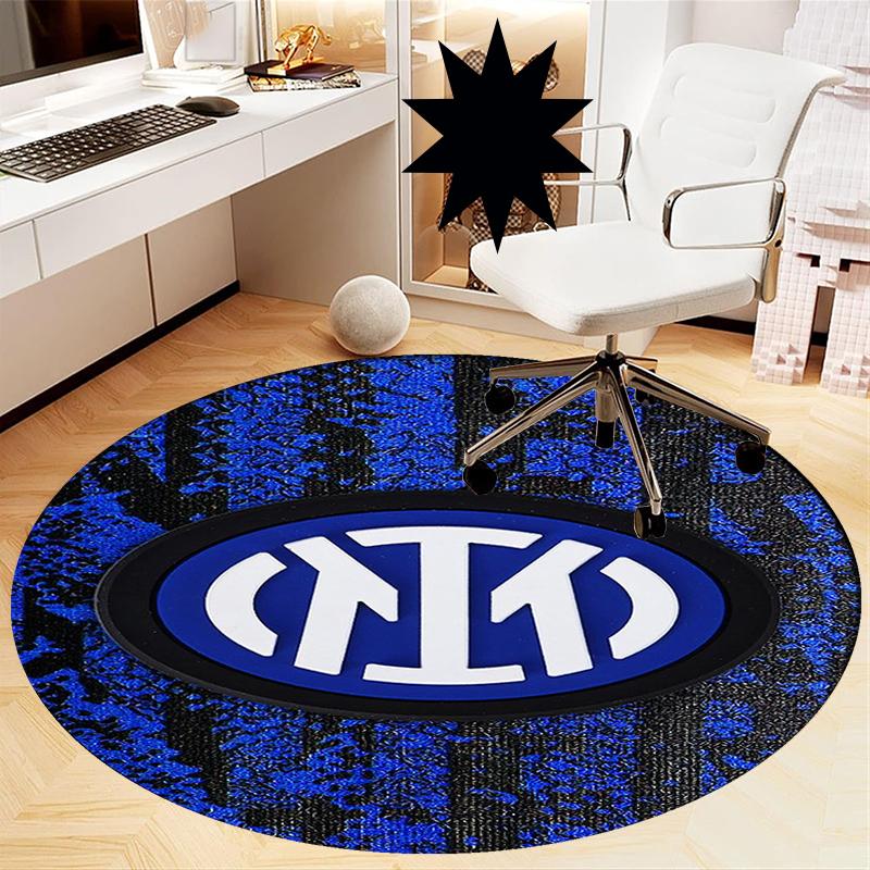 Inter Milan Printed Round Rug Carpet Chair Rug Area Rug Entryway Doormats,for Office Chair Living Room Bedroom Kitchen Room.