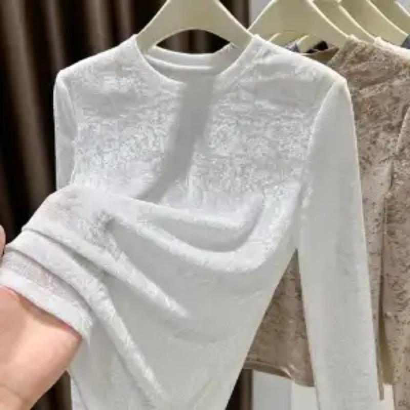 

Жіноча біла фактурна прозора блузка з довгим рукавом, круглим вирізом, приталеного крою, повсякденна S білий