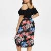 Women's High Waist Belly Concealing V-Neck Strapless Printed Plus Size Dress