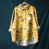 Women's Long Sleeve Shirt Button Vintage Floral Print Casual Hem Irregular Shirt Collar Top