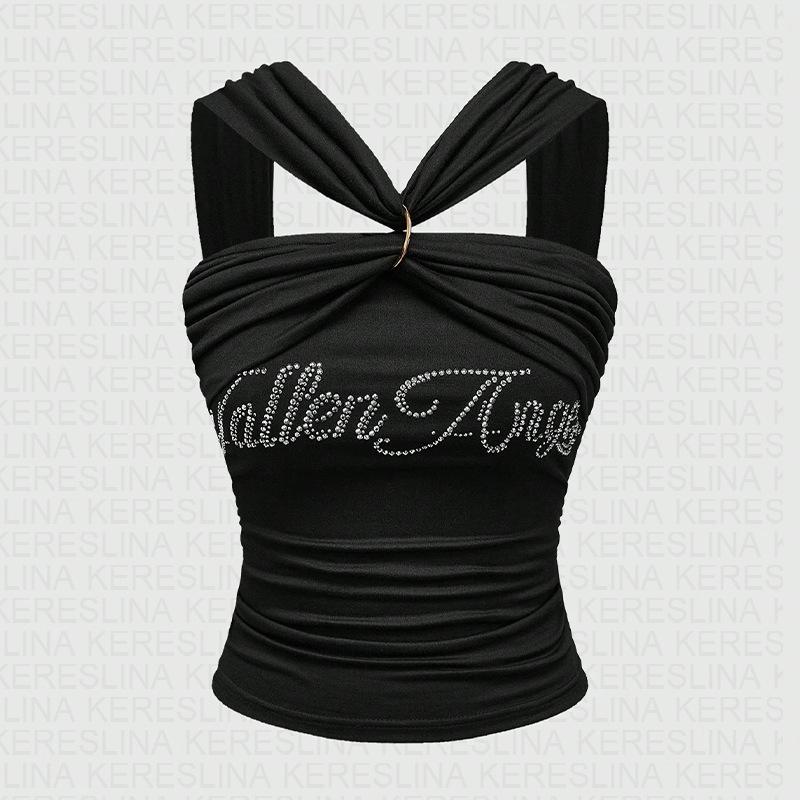 

Трендовый Y2K безрукавный жилет с надписью для сексуального летнего стиля Small чёрный