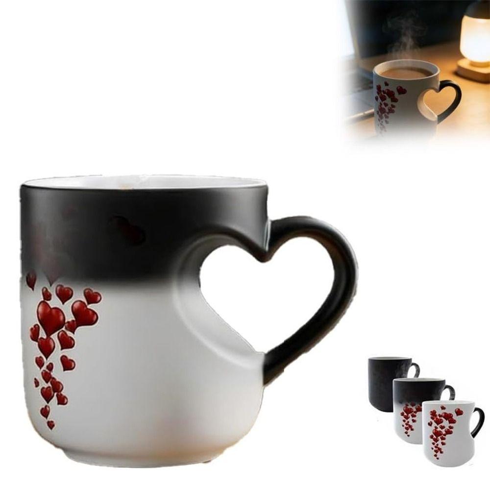 Ceramic Material Heart-Shaped Mug Red Hearts Pattern Thermochromic Mug Magic Ceramic Cup  Gift Idea