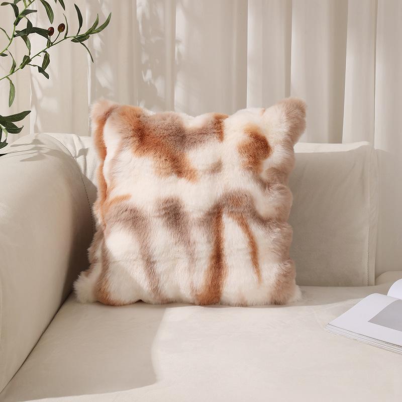 Bubble Velvet Imitation Bunny Fur Solid Color Tie-dye Plush Living Room Sofa Pillow Bubble Fur Cushion Home Textile Decoration