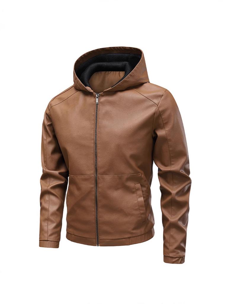New product, spring and autumn new American retro hooded PU leather locomotive clothing men's youth casual ruffian handsome leather