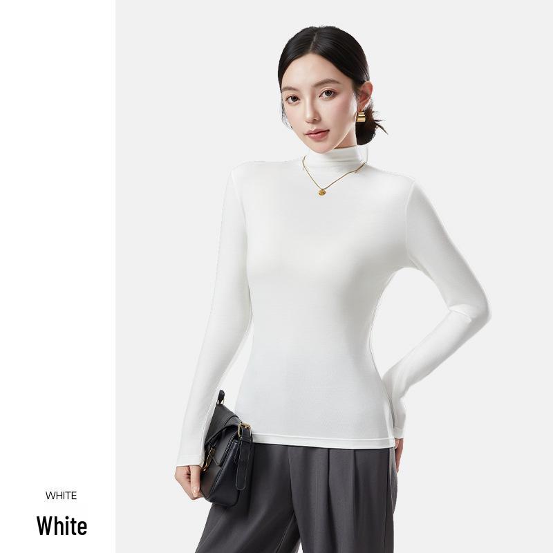 

Женская антибактериальная приталенная футболка с длинным рукавом и высоким воротником для осени-зимы XL (135-150 lbs) белый