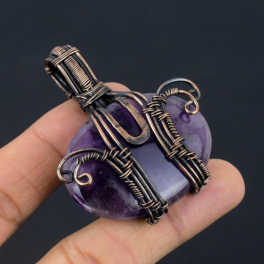 Amethyst Pendant Gemstone Jewelry, 999 Copper Wire Wrapped Pendant, Gift For Women Handmade Pendant
