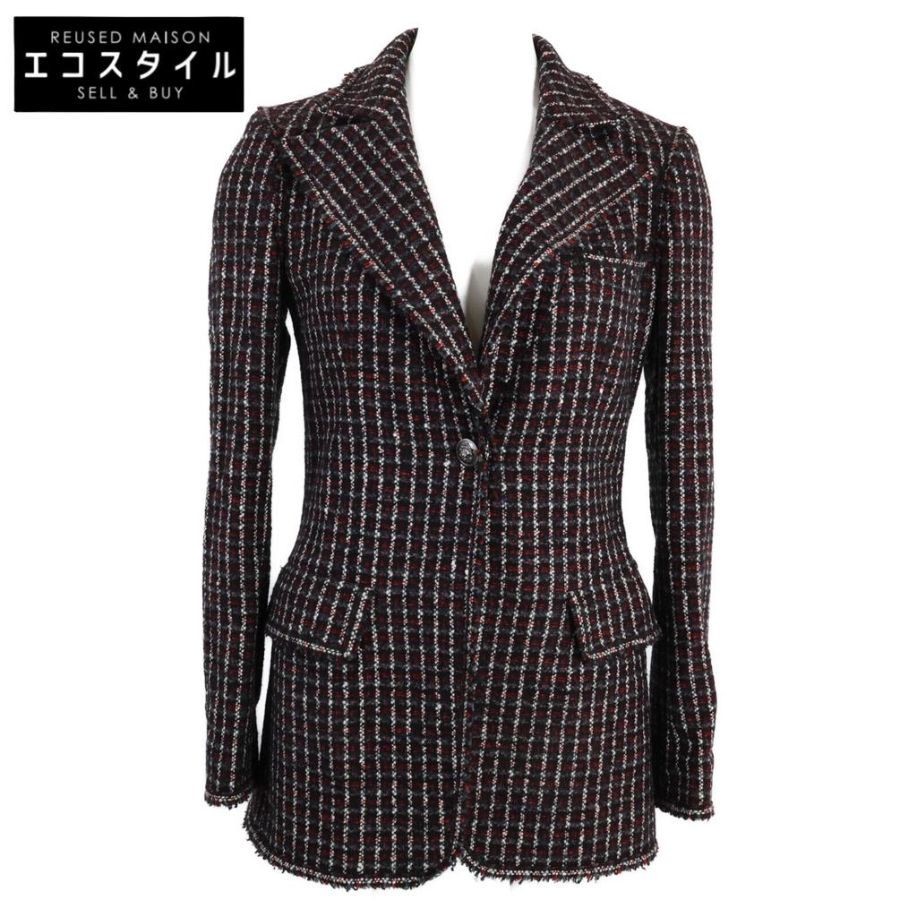 Chanel [/Domestic Regular] 08A P33861V24329 Cashmere/silk Blend Tweed 1B Tailored Jacket Jacket 34 Navy systemUsed