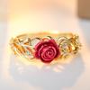 Vintage Inlaid White CZ Women's Ring Dazzling Gold Color Hand Carving Rose Flower Daily Wear Party Jewelry Anniversary Gift