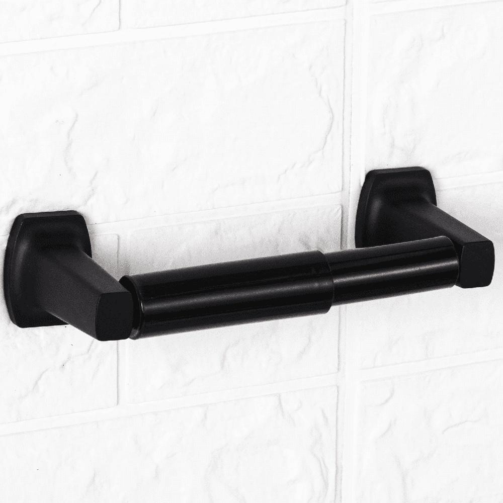 Wall Mounted Toilet Paper Holder Matte Black Ergonomic Design Corrosion Resistant Zinc Alloy Includes Mounting Hardware Ideal