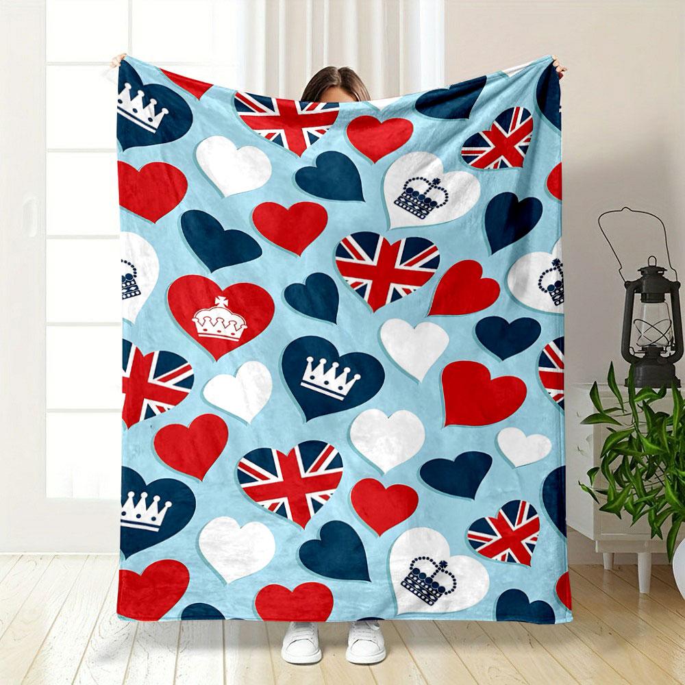 Union Jack Heart Blanket bedroom Blanket for Livingroom Couch lunch break Soft throw for Friend's festival Gift