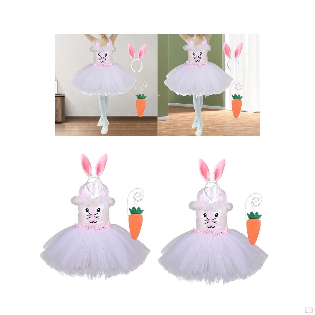 Girl Easter Bunny Tutu Dress Ears Hair Hoop Romper Outfit for Carnivals