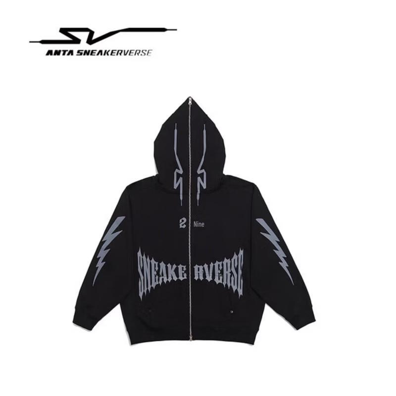 ANTA Men s SV Street Style Heavyweight Printed Hooded Cardigan Sweatshirt M