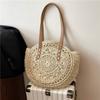 Round Straw Tote Bag Handmade Woven Shoulder Bag Trendy Straw Weave Bag  Travel