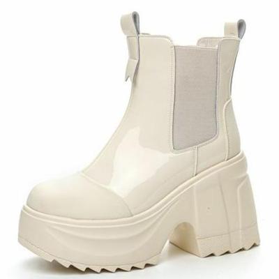 Fashion 10CM Patent Microfiber Leather Super Thick Sole Women Boots Spring Autumn Motorcycle Boots Lady British Women Ankle Boots