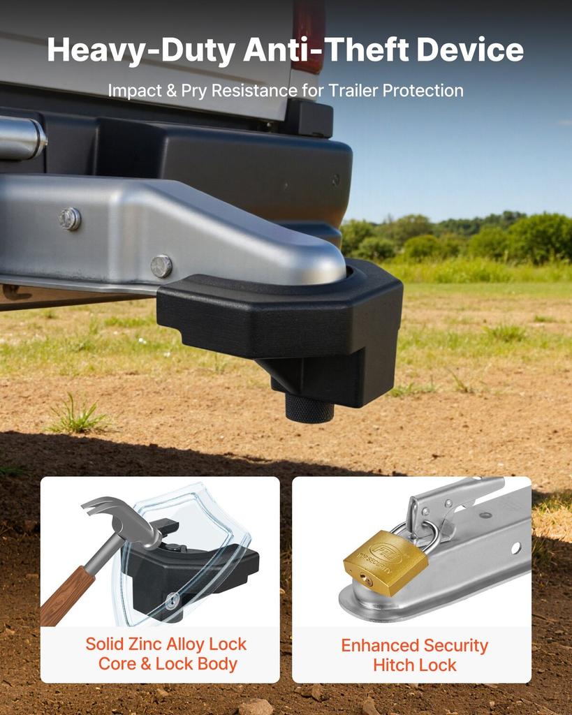 Trailer Hitch Lock Kit, Compatible with 58.7 mm Couplers, Heavy-Duty Anti-Theft Trailer Ball Lock with 3 Keys & Padlock, Prying-Resistant &