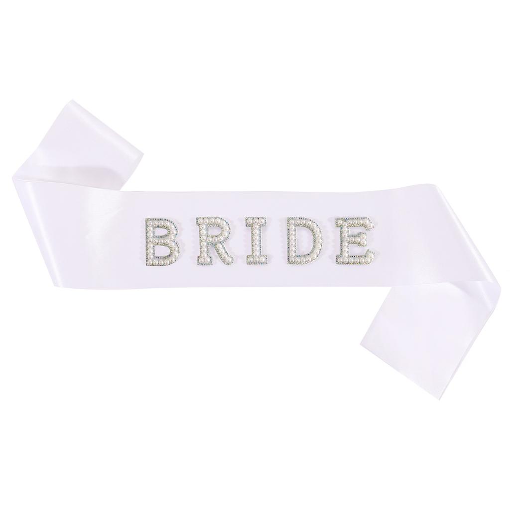 2026 Fashion Bride Bachelor Party, Bride Pearl Crystal Shoulder Strap Veil Headband Ribbon