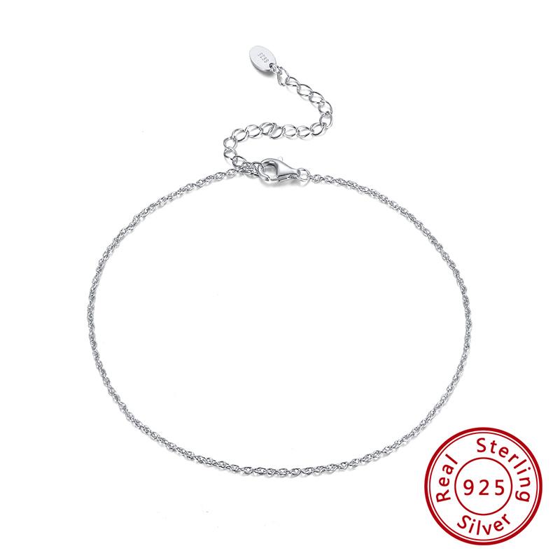 Effie Queen 925 Sterling Silver 1mm Link Chain Anklet for Women Simple Stylish Adjustable Waterproof Summer Beach Jewelry SA06