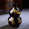 Obsidian Tai Chi Bagua Fu Lu Shou Gourd: Feng Shui Ornament with Six-Character Mantra and Five Blessings Design