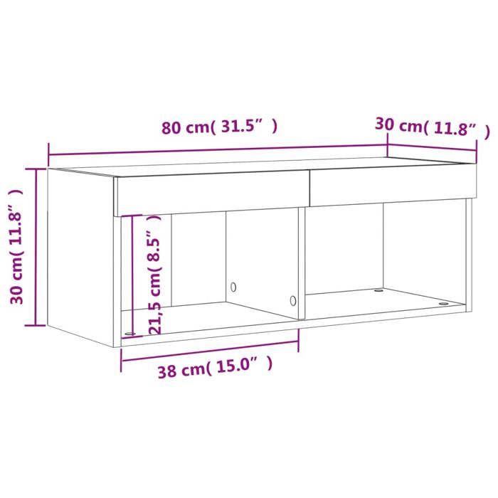 VidaXL Meuble TV avec Lumières LED, Armoire de Télévision Murale avec Rangement, Meuble Télé Suspendu Salon Salle de Séjour, 837147
