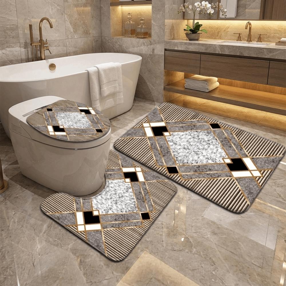 3PCS/SET Marble Pattern Bathroom Mat Soft Toilet Lid Cover Nordic-style Non-Slip Rug Home Floor