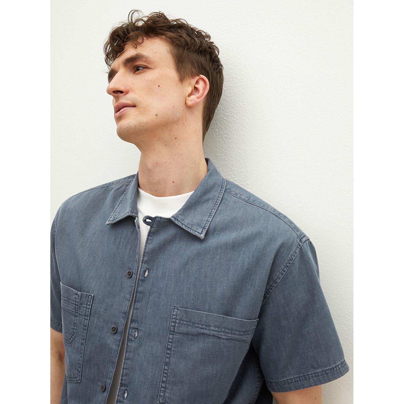 

LCW CASUAL Мужская джинсовая рубашка с коротким рукавом Comfortable Fit Серая