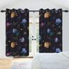 Set mit 2 Vorhängen im Weltraum-Thema Sterne Cartoon Astronomisches Design Kinderzimmer Dekoration Schlafzimmer Wohnzimmer Fenster Vorhänge Verdunkelnd Polyester Ideal