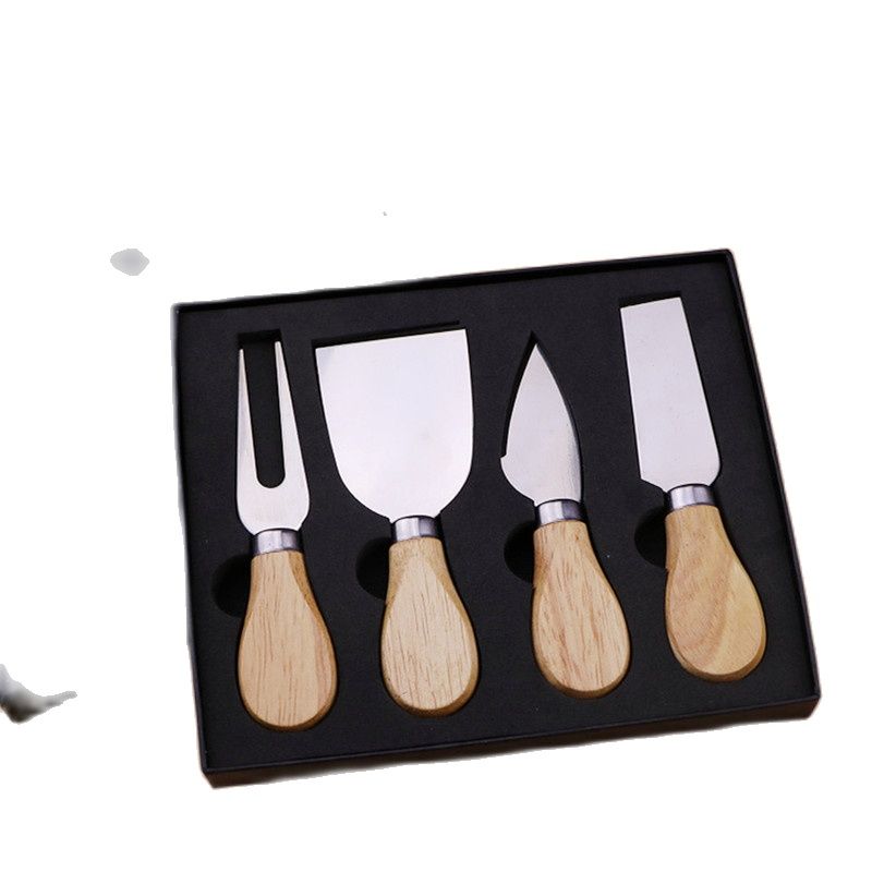 Wooden Handle Cheese Knives Set Cheese Knife Slicer Fork Scoop Cutter Useful Cooking Tools In Black Box