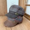 French retro plaid woolen octagonal hat women's autumn and winter leather brim newsboy hat shows a small face, daily matching hat