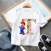 2026 Super Mario Boys and Girls Cartoon letter AZ Printed Birthday Clothing Childrens Fashion Short Sleeve Role Playing Top