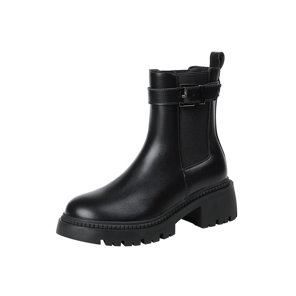 Retro Botki Damskie Nowe Wiosenne i Jesienne Buty Smoke Pipe Brązowe Grube Podeszwy Gruby Obcas Wiosna