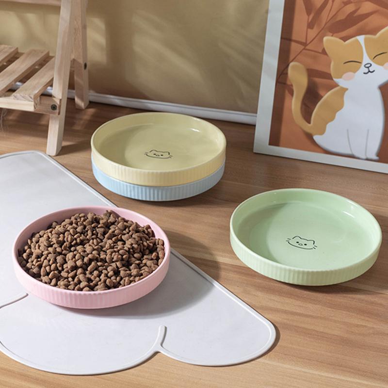 Durable Ceramic Pet Cats Plates Cartoon Pet Cat Food Bowl Shallow Mouth Pet Food Bowl Pet Water Feeder Bowl Pet Supplies