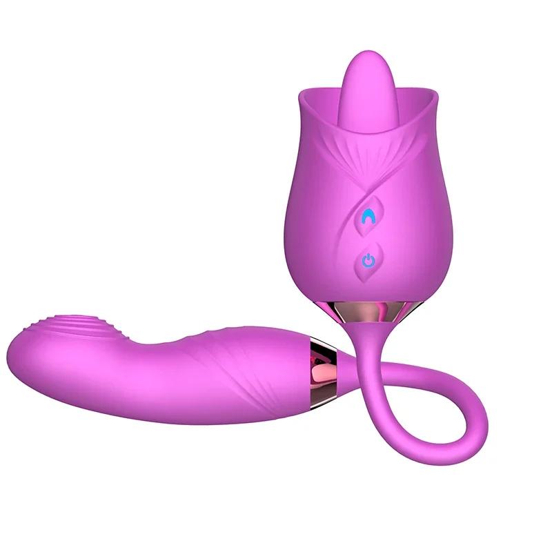 2 In 1 Rose-Sucking Vibrator Women Nipple Vagina Dildo Masturbators Tongue Licking Penetration Vagina Vibrator Sex Toys Adults