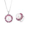 Jewelry Inlaid With White Beads, Light Stamens, Women'S Ring, Pendant Set, Beads 16Mm.