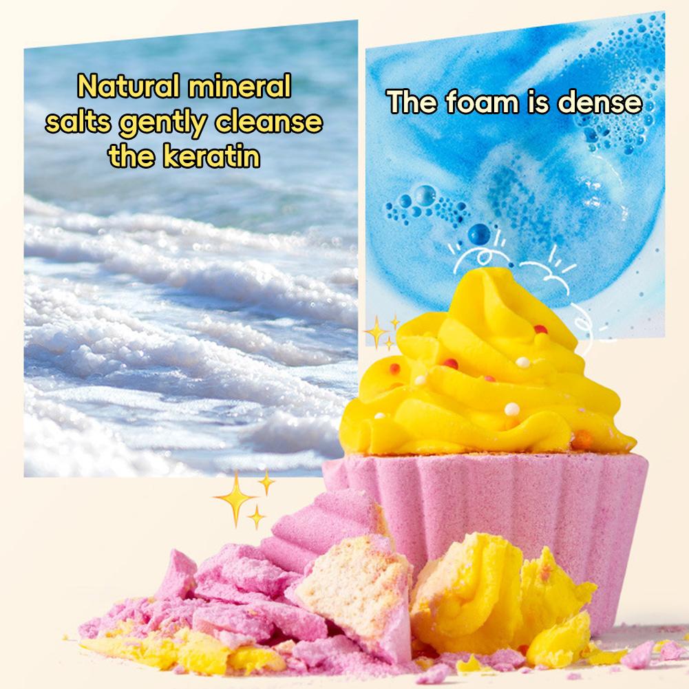 Cupcake Bath Salt Ball Essential Oil Bath Bubble Ball Aromatic Moisturizing Nourishing Skin Care Shower Ball Body Cleansing Self-Care Essential