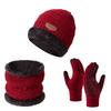 Winter Cycling Warm Set 3 Pieces Anti-Slip Touchscreen Fleece Lined Hat Scarf Gloves Unisex Black