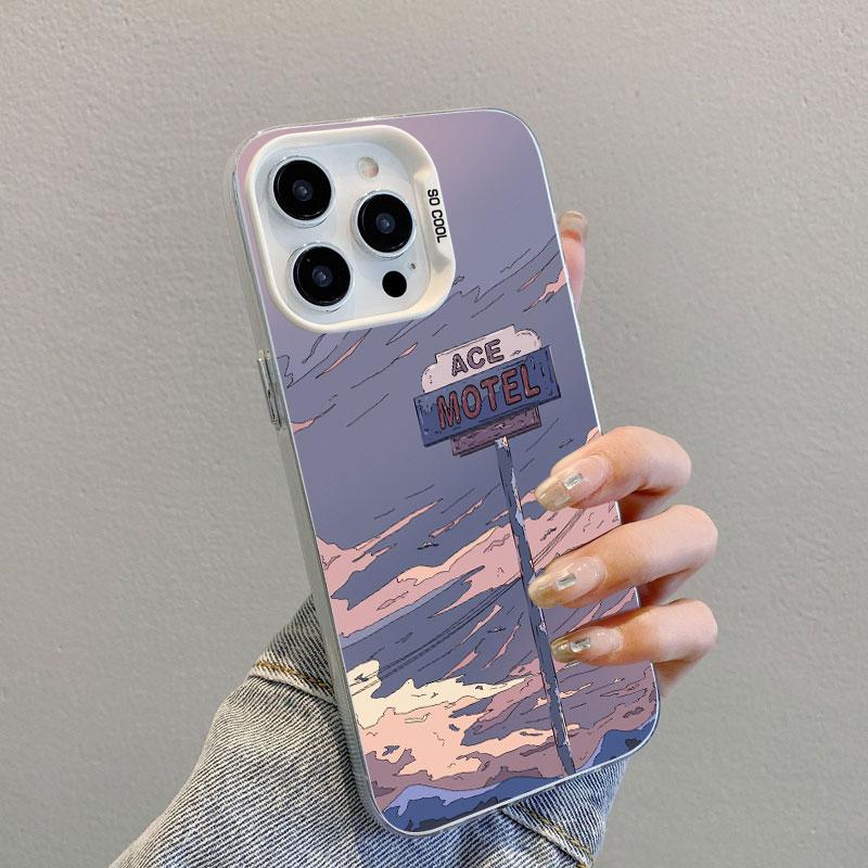 Anime Sky Landscape Art Painting Laser Phone Case For iPhone 12 13 Mini Pro Max 11 14 16 15 Pro Max Plus Shockproof Cover Fundas