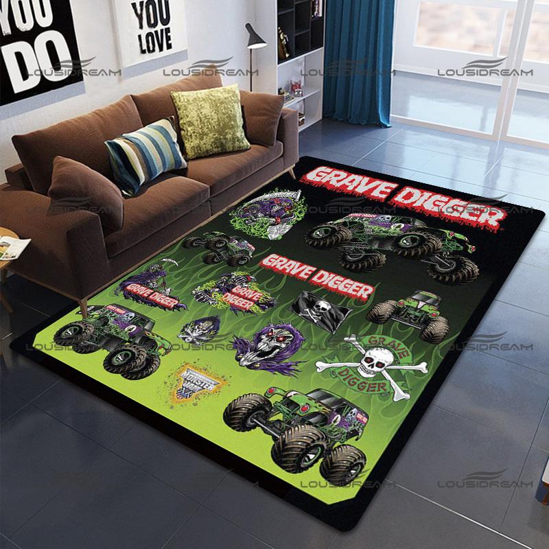 Square Flannel Monster Truck Carpet Thrill Game Monster Jam Decorative Floor Mats Modern Home Living Room Rugs Bedroom Carpet