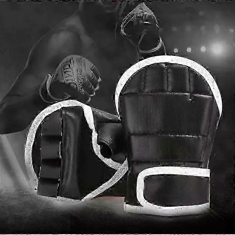 1Pair Black Half Finger Boxing Gloves PU Leather Fighting Kick Boxing Gloves Karate Muay Thai Training Workout Gloves Kids Men,zxl