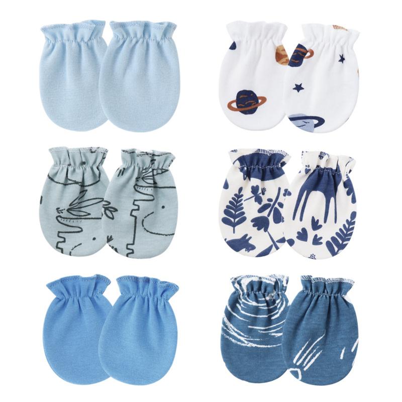 6PCS Baby Cotton Anti Scratch Mittens Newborn Elastic Cuff Hand Covers For 0-6 Months Infant Face Protection Daily Wear Assorted Styles